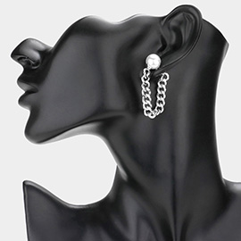 Pearl Accented Metal Chain Link Earrings