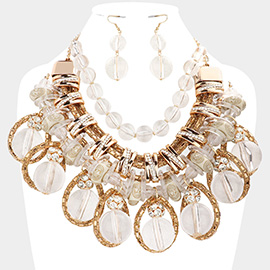 Bling Open Teardrop Lucite Ball Necklace