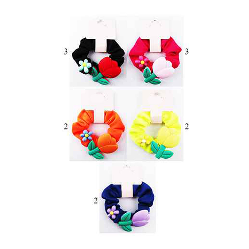 12PCS - Tulip Flower Accented Scrunchies Hair Bands