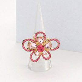 Multi Stone Embellished Flower Stretch Ring