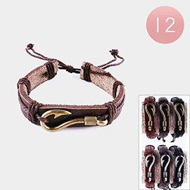 12PCS - Hook Accented Faux Leather Adjustable Bracelets