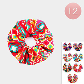 12PCS - Aztec Patterned Scrunchies Hair Bands