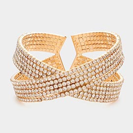 Crisscross Crystal Rhinestone Pave Cuff Bracelet