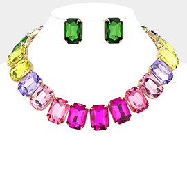 Emerald Cut Stone Collar Evening Necklace