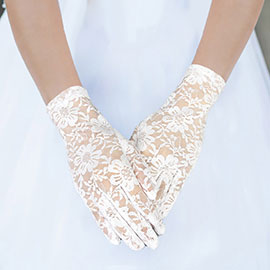 Flower Leaf Patterned Lace Wedding Gloves