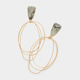 Natural Stone Triple Open Metal Link Dangle Earrings