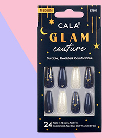 24PCS - Glam Couture Medium Coffin Dark Blue Glitter Nail Set