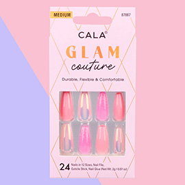 24PCS - Glam Couture Medium Coffin Pink Glitter Nail Set