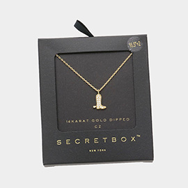 Secret Box _ 14K Gold Dipped CZ Western Boot Pendant Necklace