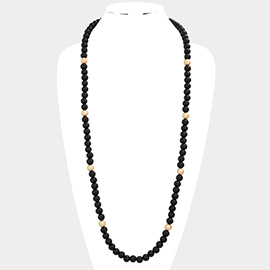 Wood Metal Ball Long Necklace
