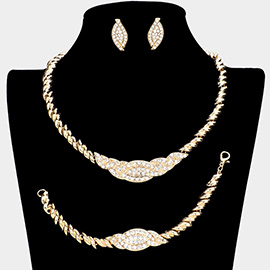 3PCS - Twisted Metal Rhinestone Necklace Jewelry Set