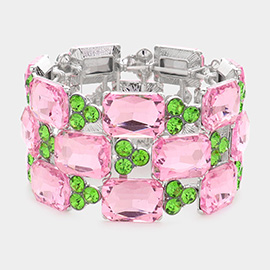 Emerald Cut Stone Accented Evening Stretch Bracelet