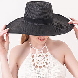 Black Band Trimmed Straw Sun Hat