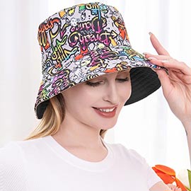 Colorful Letter Graffiti Message Patterned Bucket Hat