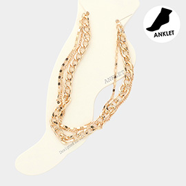 Metal Chain Link Triple Layered Anklet