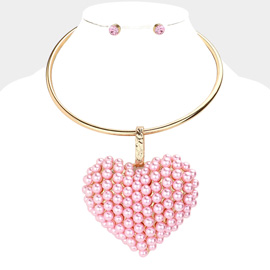 Pearl Cluster Heart Pendant Necklace