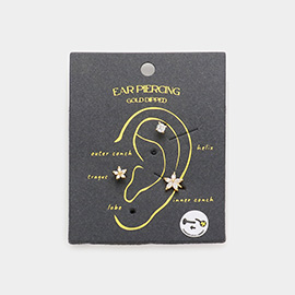 Secret Box _ 14K Gold Dipped Round Stone Flower 3PCS Ear Piercings