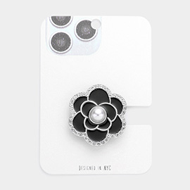 Pearl Centered Enamel Flower Adhesive Phone Grip and Stand
