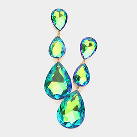 Triple Glass Crystal Teardrop Evening Earrings