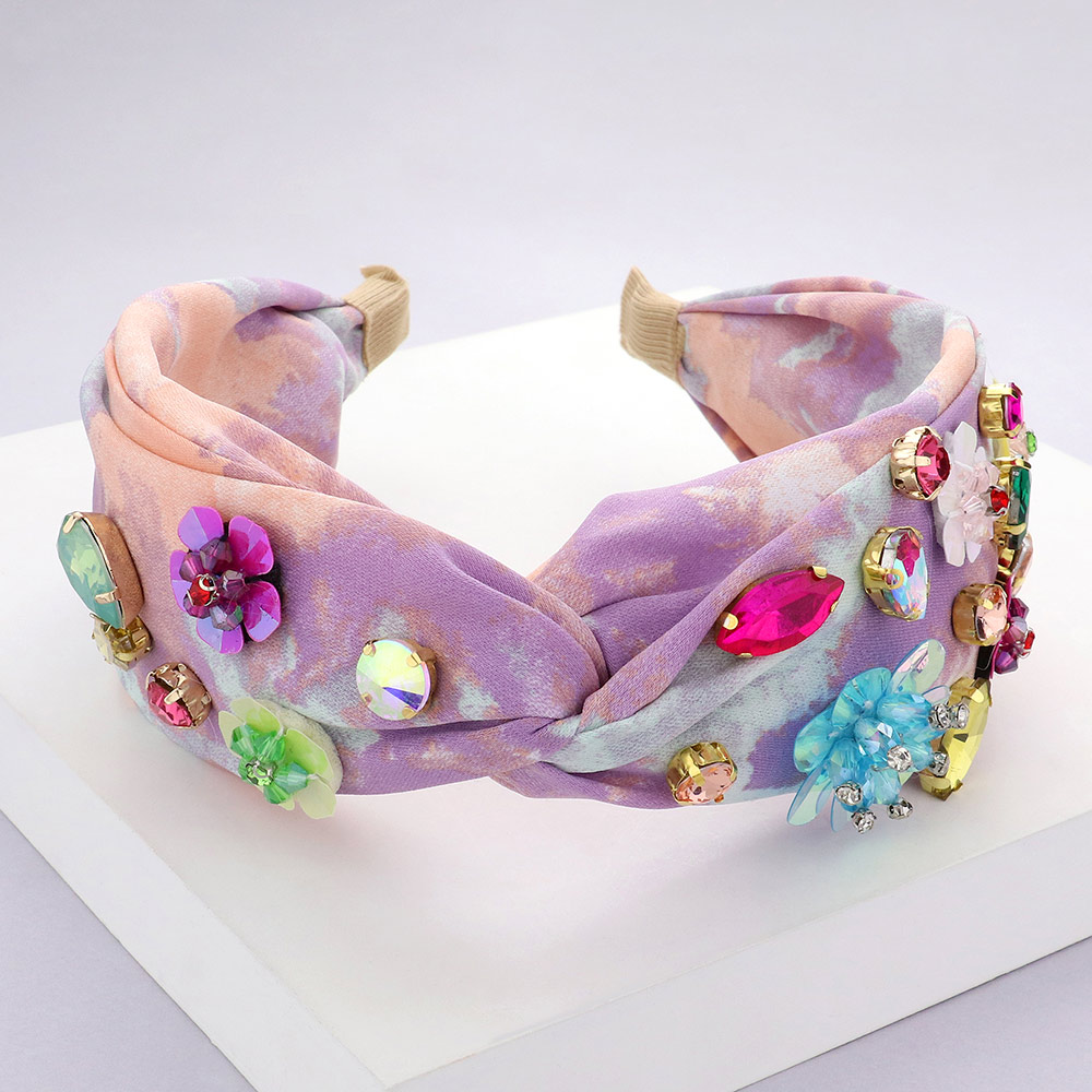 Multi Bead Embellished Flower Twisted Tie Dye Headband