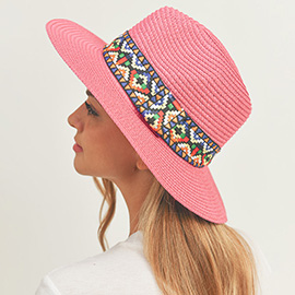 Aztec Band Straw Panama Sun Hat