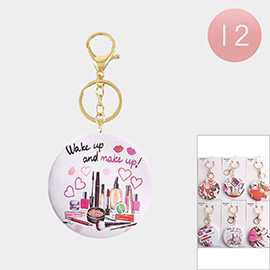 12PCS - Make Up Cosmetic Printed Compact Mirror Keychains