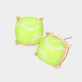 Tennis Ball Printed Square Stud Earrings