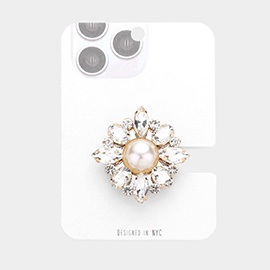 Pearl Centered Multi Stone Cluster Adhesive Phone Grip and Stand