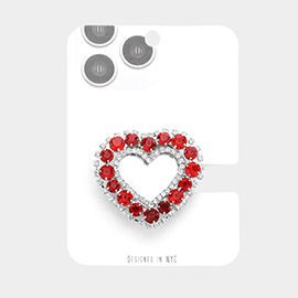 Bubble Stone Embellished Heart Mirror Adhesive Phone Grip and Stand