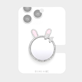 Rhinestone Embellished Bunny Bow Mirror Adhesive Phone Grip and Stand