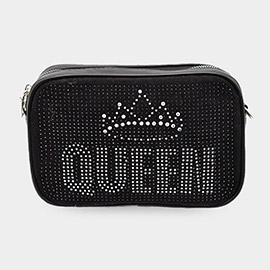 Crown Queen Message Faux Leather Rectangle Crossbody Bag