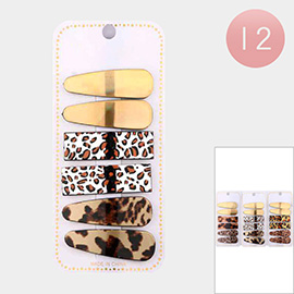 12 Set of 6 - Metallic Leopard Patterned Snap Hair Clips