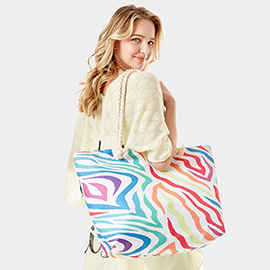 Colorful Zebra Patterned Beach Tote Bag