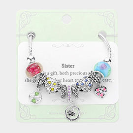 Infinity Heart Sister I Love U Forever Message Charm Multi Bead Bracelet