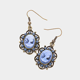 Cameo Accented Floral Metal Dangle Earrings
