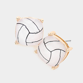 Volleyball Printed Square Stud Earrings