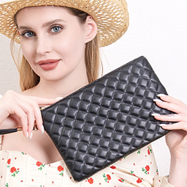 Quilted Faux Leather Wristlet Clutch Bag