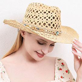 Boho Band Cut Out Straw Panama Sun Hat