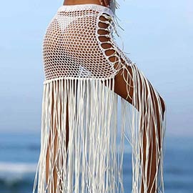 Long Tassel Fringe Solid Crochet Cover Up Skirt