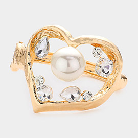 Pearl Multi Stone Embellished Heart Hinged Bracelet