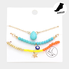3PCS - Natural Stone Evil Eye Star Charm Beaded Anklets