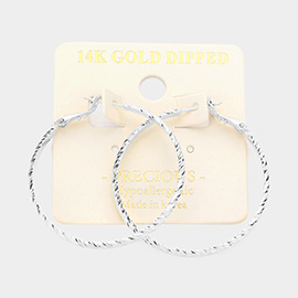 14K White Gold Dipped 1.5 Inch Textured Metal Hoop Earrings