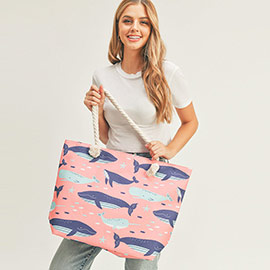 Whale Patterned Beach Tote Bag