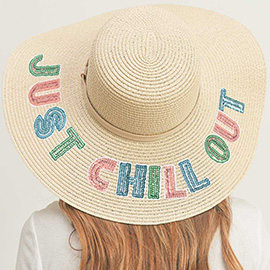 Just Chill Out Sequin Message Straw Panama Sun Hat