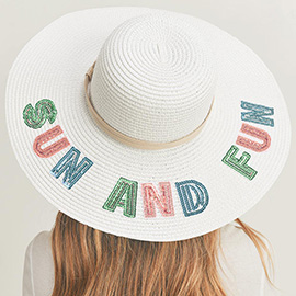 Sun And Fun Sequin Message Straw Panama Sun Hat