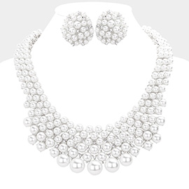 Rhinestone Embellished Pearl Cluster Necklace