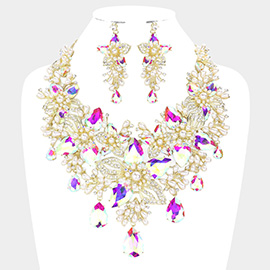 Crystal Pearl Flower Vine Evening Necklace
