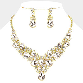 Leaf Cluster Multi Stone Embellished Evening Necklace