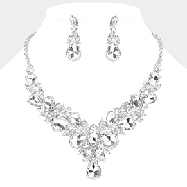 Leaf Cluster Multi Stone Embellished Evening Necklace