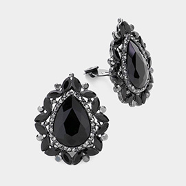 Teardrop Stone Accented Clip on Evening Earrings
